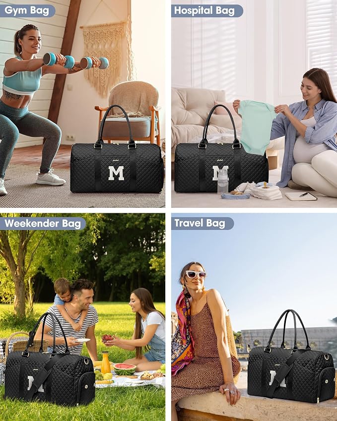 Women Weekender Travel Duffle Bag: Initial Duffel Overnight Bags with Shoe Compartment Large Carry on Tote with Toiletry Bag Weekend Traveling Yoga Gym Hospital Bag for Women with Wet Pocket Letter M - Image 8