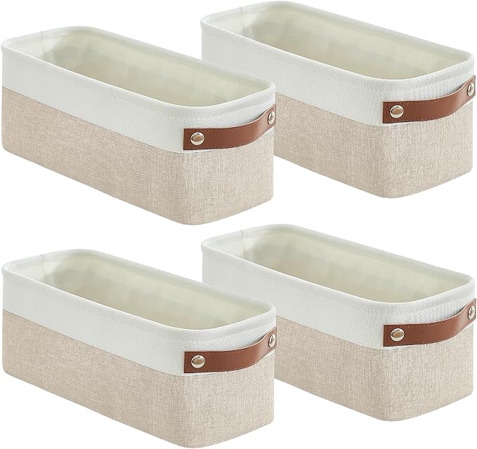 Small Fabric Storage Baskets, 15x6x5 inch Narrow Storage Bins 4-Pack Long Storage Basket for Organizing with Handles, Decorative Basket for Closets, Shelves, Toilet Paper, Beige - Image 9