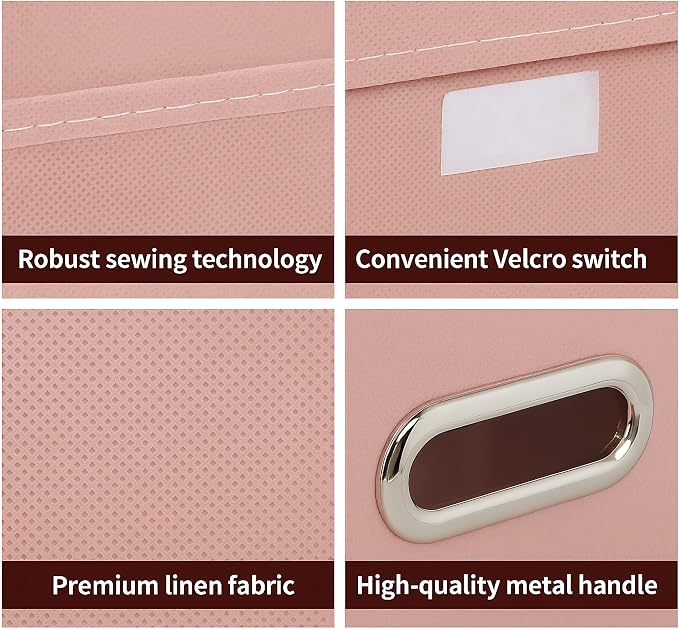STOREONE Fabric Storage Cube Bins Foldable Organizer Container Collapsible Basket with Lids and Metal Handles, for Home, Bedroom, Closet 6 Pcs (multicolour-pink) - Image 7