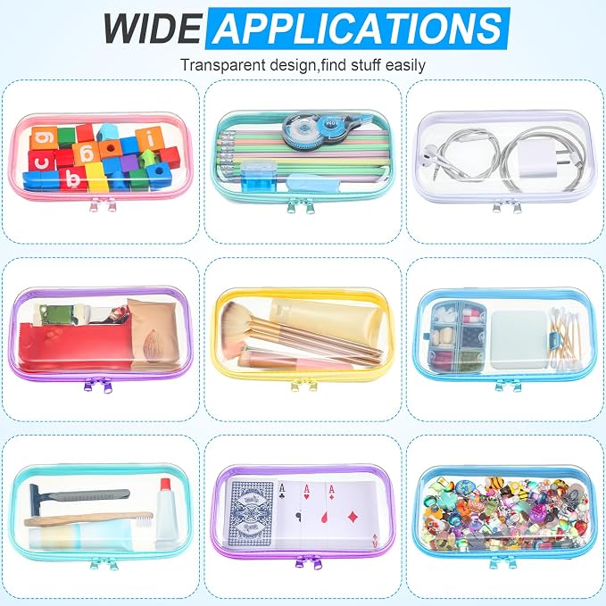 Sanwuta 6 Clear Hard Zipper Case,Colorful,7.48 X 3.94 X 2 Inch | Pencil Case Pouches ,Makeup Bag,Plastic Toiletry Diaper Bag ,Travel Toy Storage,Waterproof Organizer Bins - Image 7