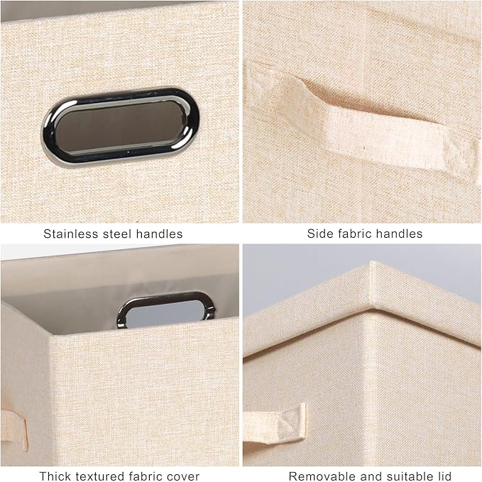Storage Bins with Lids Fabric Closet Organizers Cubes Office Organization | 36 Quart 3 Pack Light Orange Collapsible Stackable Linen Fabric 4 Handles Bedroom Closet Cabinet Under Bed Clothes Toy Office - Image 7