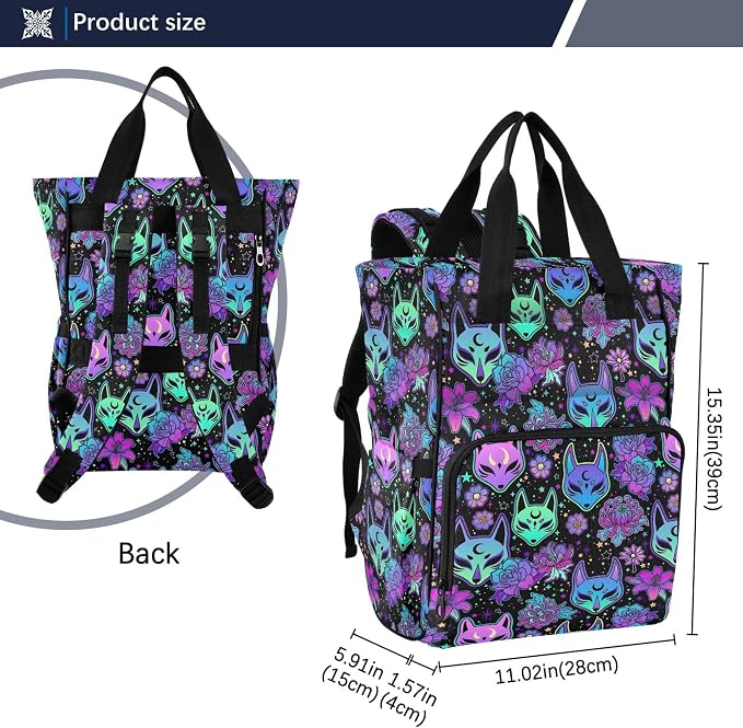 Mnsruu Diaper Bag Magic Purple Fox Camellia Large Changing Backpack Multifunction Travel Tote Mommy Bag Baby Diaper Backpack for Mom Dad - Image 7