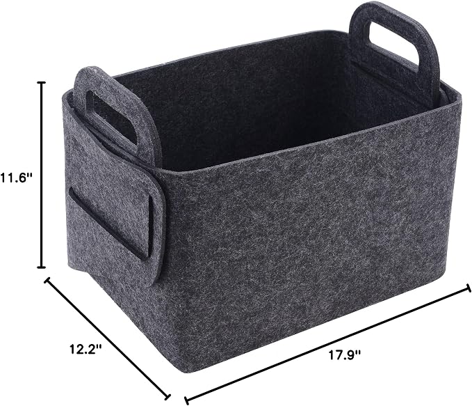 Storage Basket Felt Storage Bin Collapsible& Convenient Box Organizer with Carry Handles for Office Bedroom Closet Babies Nursery Toys Laundry (Dark grey, 17.9inch(L)×12.2inch(W)×11.6inch(H)) - Image 8