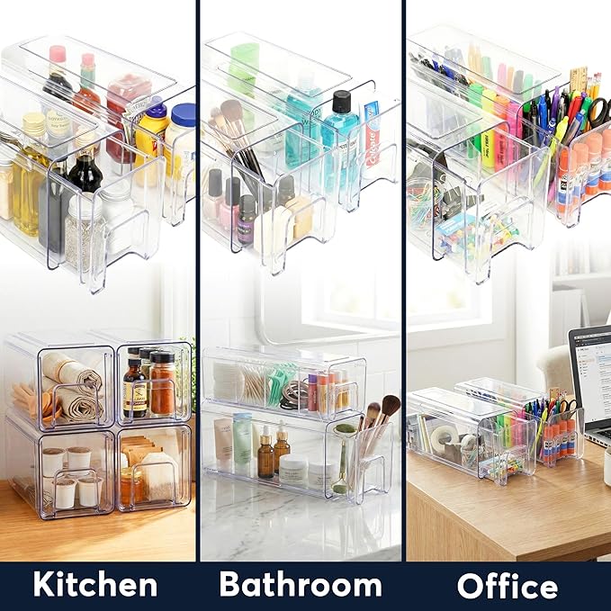 Sorbus Clear Stackable Storage Drawers (1 Large + 2 Small) | Plastic medicine-cabinet bins with handles and pull-out access for bathrooms, closets, pantries and baby bottles. - Image 7