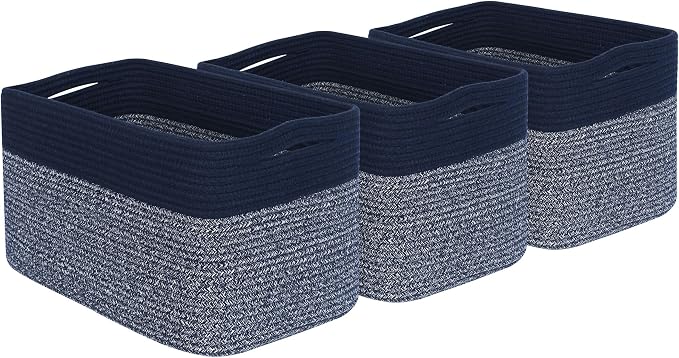 3-Pack Storage Baskets for Shelves, Playroom and Classroom, Book Basket, Decorative Storage Cube Bins, Woven Closet Organizers, Pantry and Shoe Organizer, Navy Blue - Image 9