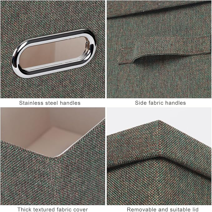 Storage Bins with Lids Fabric Closet Organizers Cubes Office Organization | 36 Quart 3 Pack Dark Green Collapsible Stackable Linen Fabric 4 Handles Bedroom Closet Cabinet Under Bed Clothes Toy Office - Image 7