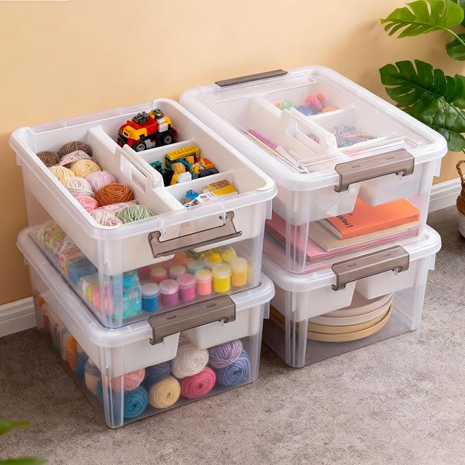 Citylife 17 QT Clear Craft Organizers and Storage Box with Handled Tray | Stackable Art Supply Organizer Storage Bins with Lids for Craft, Beads, Markers, Sewing, Tools, Playdoh, Coloring Books, - Image 8