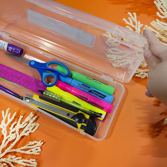BAZIC PRODUCTS Clear Ruler-Length Pencil Box, 4-Pack | 13 3/8 x 5 3/8 x 2 1/2 in, snap-latch lid for long supplies - Image 7