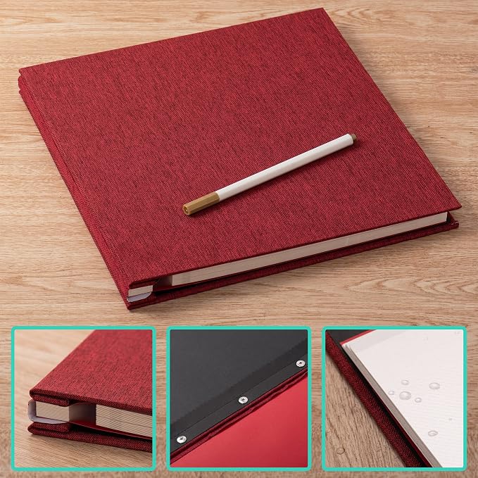 Large Photo Album Self Adhesive for 4x6 5x7 8x10 Pictures Magnetic Scrapbook Album 20 Sheets / 40 Pages Linen Cover DIY Photo Album with A Metallic Pen and and Plastic Board(Red) - Image 6