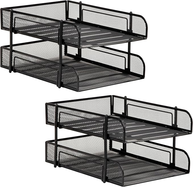 Mind Reader 2-Tier Stackable Paper Tray, Metal Mesh Desk Organizer for Files, Documents, and Mail, Office Desktop Storage, Set of 2, Black - Image 7