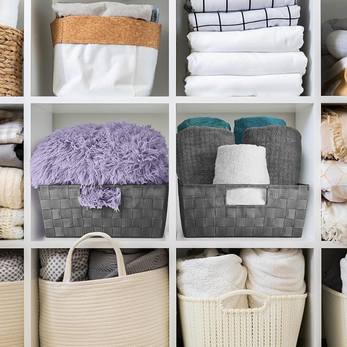 Sorbus Set of 3 Large Storage Baskets for Organizing, Mesh Hand-Woven Design, Linen Closet Organizers and Storage, Organizer Storage Baskets for Shelves, Organizers and Storage ( Gray) - Image 7