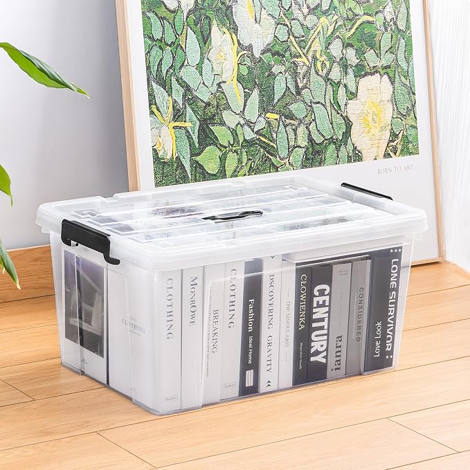 Cetomo Lidded Storage Bin with Handle, Storage Bins with Lid, Organizing Container with Secure Latching Buckles, Stackable and Nestable, Plastic, 72 Quart-6 Pack, Clear - Image 7