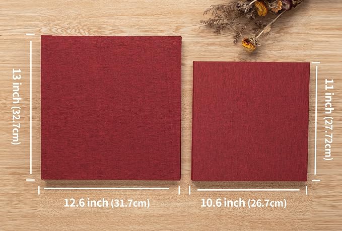 Large Photo Album Self Adhesive 4x6 8x10 10x12 13"x12.8" Magnetic Scrapbook Album 12.6"x11" Inch 60 Sticky Pages Linen Cover DIY Photo Album with A Metallic Pen and DIY Stickers(Red) - Image 6