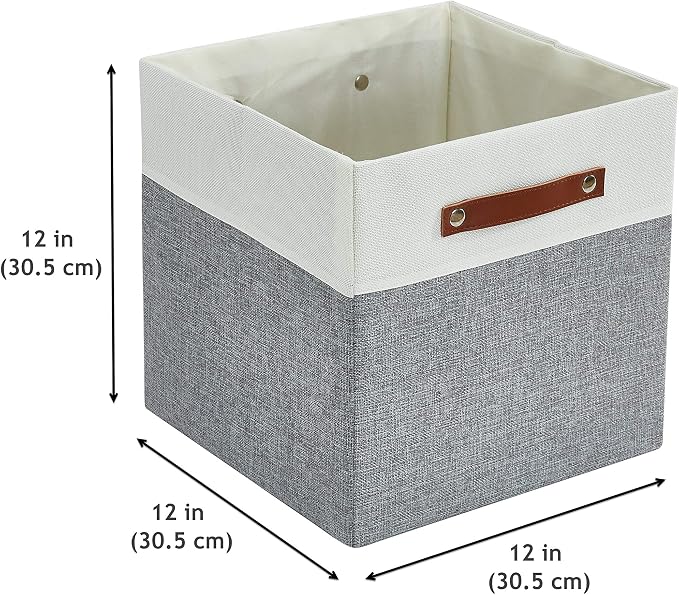 DECOMOMO Fabric Cube Storage Bins, Storage Baskets for Shelves 4 Pack | 12 inch Cube Storage Organizer for Kallax and Cubbies (Grey & White) - Image 9