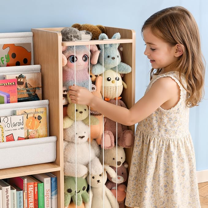 mirolam Toy Storage Organizer and Stuffed Animal Storage - Kids Room Toy Organization with 3 Bins Chest and 3 Tiers Montessori Book Shelf - Toddler Furniture for Playroom - Bedroom Nursery Decor - Image 8