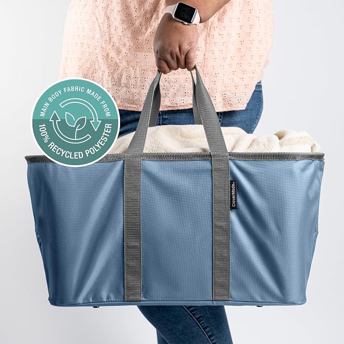 CleverMade Collapsible Fabric Laundry Baskets - Foldable Pop Up Storage Container Organizer Bags - Large Rectangular Space Saving Clothes Hamper Tote with Carry Handles, Pack of 2, Denim | Carry a Full Load with One Hand | Long Center Handles Balance 5... - Image 7