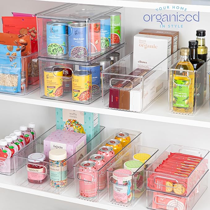 Plastic Food Storage 2 Pack Clear Container Bin with Handles for Organizing Kitchen, Pantry, Fridge, Freezer, Pantry, Bathroom. 14"x6"5" - Image 7