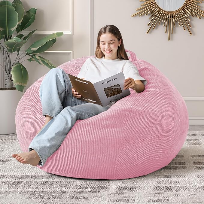 4FT Bean Bag Chair for Adults,Large Teardrop Beanbag with Filler | Beanbag Chair with Memory Foam Filled,Bean Bags with Handy Handle&Machine Washable Cover for Living Room,Bedroom-Light Pink - Image 8