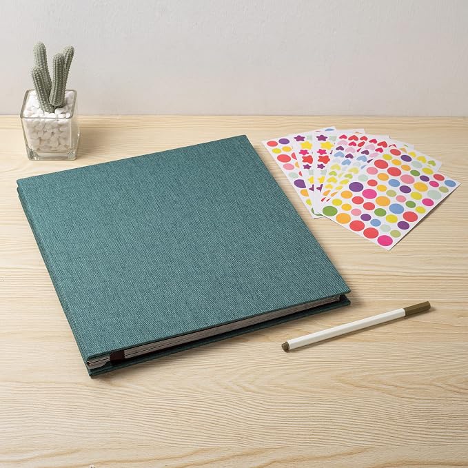 Large Photo Album Self Adhesive for 4x6 8x10 Magnetic Scrapbook Album DIY 60 Black Sticky Pages Linen Cover Photo Album(Dark Green) - Image 6