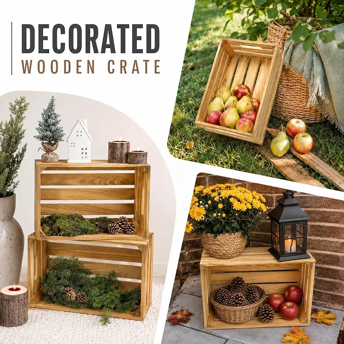 Wooden Crates for Display 6 Pack Nesting Crates for Weddings and Decor | Six Nesting Pine Crates with Cutout Handles for Wedding Displays, Farmhouse Decor, Storage, Farmers Markets, and DIY - Image 7