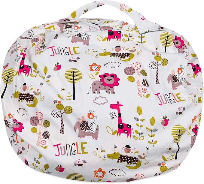 Posh Stuffable Kids Stuffed Animal Storage Bean Bag Chair Cover - Childrens Toy Organizer, X-Large-48 - Canvas Jungle White - Image 4