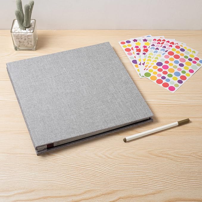 Photo Album Self Adhesive Scrapbook 3x5 4x6 5x7 6x8 Magnetic Album DIY Scrap Book 11x10.6 Inch 40 Black Sticky Pages Linen Cover DIY Photo Album(Grey) - Image 6