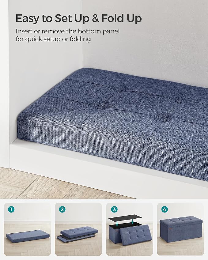 SONGMICS Mazie Collection - 30 Inches Folding Storage Ottoman Bench, Ottoman Foot Rest, End of Bed Bench, Storage Chest, Load 660 lb, for Living Room, Bedroom, Entryway, Misty Blue ULSF047Q01 - Image 8