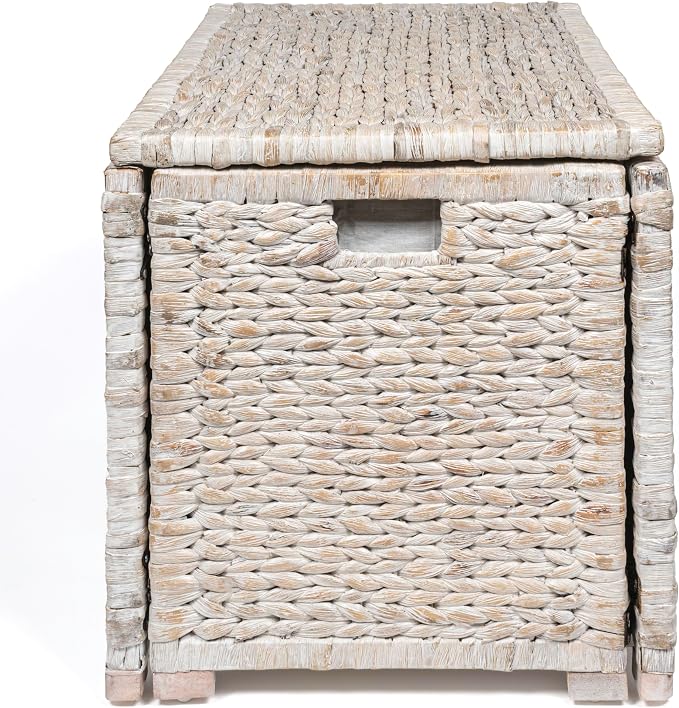 happimess Anada 30" Storage Trunk Wicker Weave Water Hyacinth, White Wash | Solid Mahogany Construction, Collapsible Folds Flat, Removable Lid, Fabric Liner, Footed Base, 17.5" Height, 17.5" Depth - Image 12