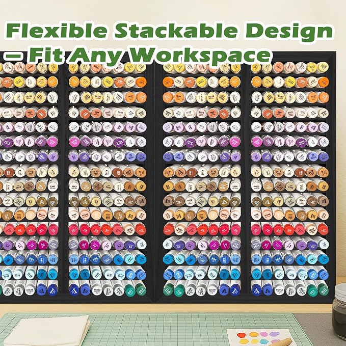 PROLEE Marker Organizer for 224 Markers, Wooden Alcohol Marker Holder with 32 Compartments, Horizontal Art Pen and Pencil Storage Rack for Desk, Classroom and Studio, Black - Image 6