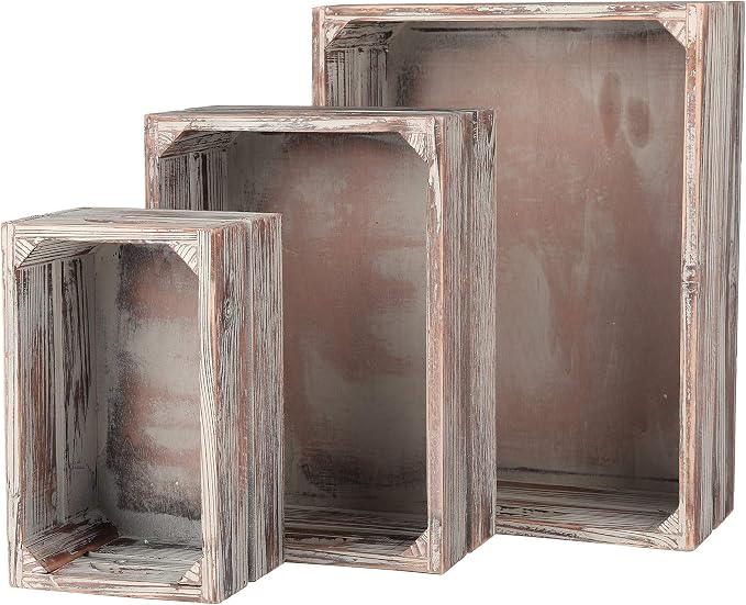 MyGift Country Rustic Torched Wood Storage Decorative Box, Nesting Wooden Crate Box Container, Set of 3 - Image 5