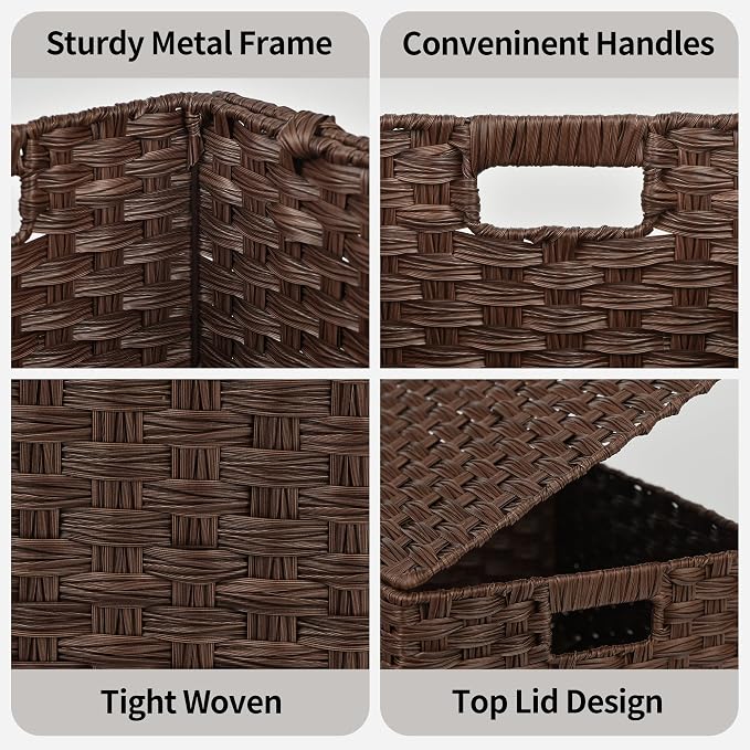 GRANNY SAYS Wicker Basket with Lid, Decorative Storage Baskets for Shelves | Woven Baskets with Lids, Wicker Baskets for Storage, Decorative Storage Boxes, Woven Stackable Basket with Lid, 4 Pack - Image 7