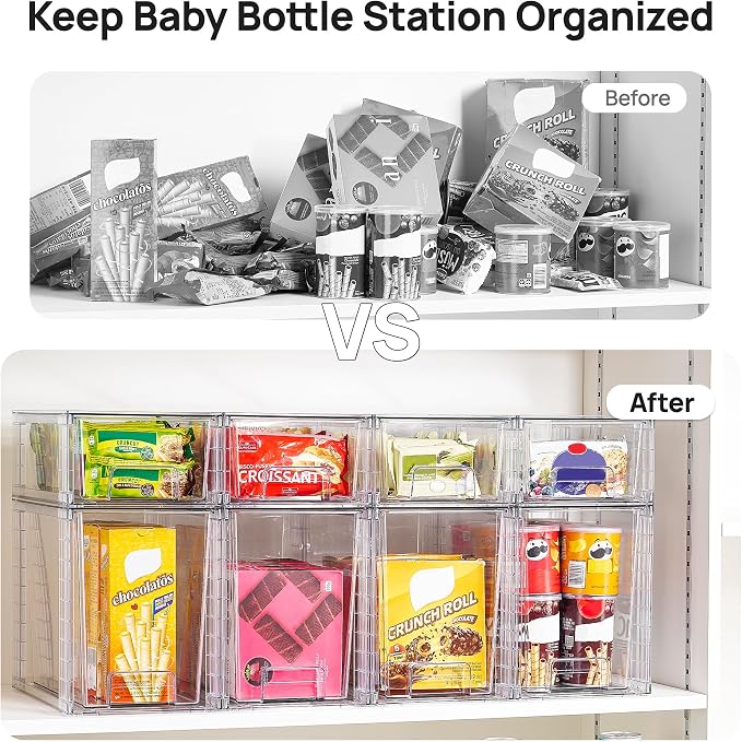 Vtopmart Clear Stackable Storage Drawers, 8 Pack Tall Organizer Set | Tall and Small Pull-Out PET Drawers Combine Vertical Storage and Small Item Sorting for Cabinets, Closets, Pantry - Image 6
