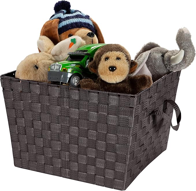 Simplify Large Woven Strap Tote | Decorative Storage Basket | 2 Handles | Organization | Closet | Bedroom | Bathroom | Nursery | Accessories | Toys | Gifts | 4 Pack | Chocolate - Image 8