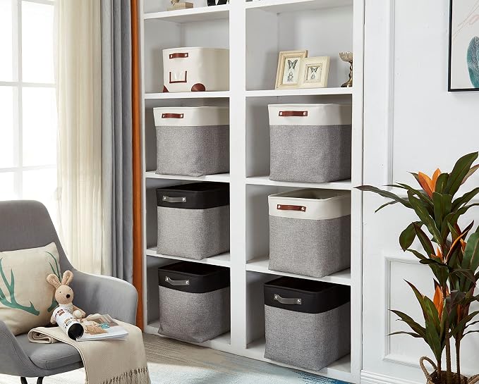 DECOMOMO Extra Large Storage Baskets, 54.5L Fabric Storage Bins 3 Pack | XXXL Storage Baskets for Shelves, Linen Closet Organizers (Grey and White, 17" x 13" x 15") - Image 9