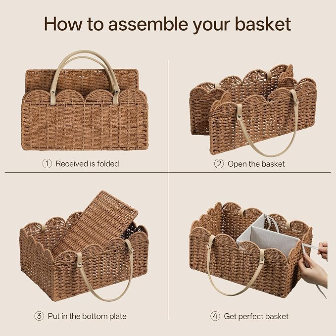 HBlife Baby Diaper Caddy, Paper Rope Storage Baskets Nursery Bin with Removable Divider, Portable Car Organizer for Diapers, Baby Shower Gifts, Newborn Essentials Must Haves - Image 7