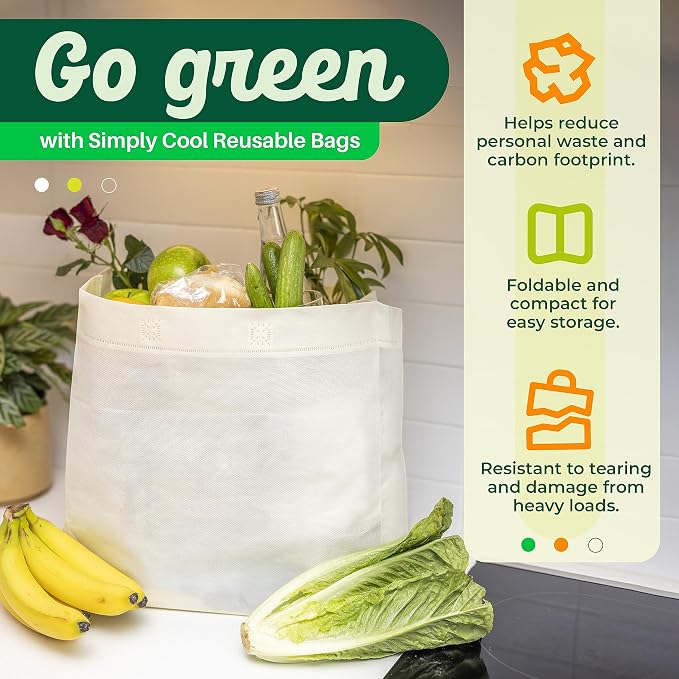 Simply Cool 200 Pack Reusable Grocery Bags, Large Tote Bags Bulk, Cream | 14.5"x14"x6.6" Heavy Duty Non-woven Custom Shopping Bags with Handles, Foldable, Washable for Groceries and Commercial use - Image 7