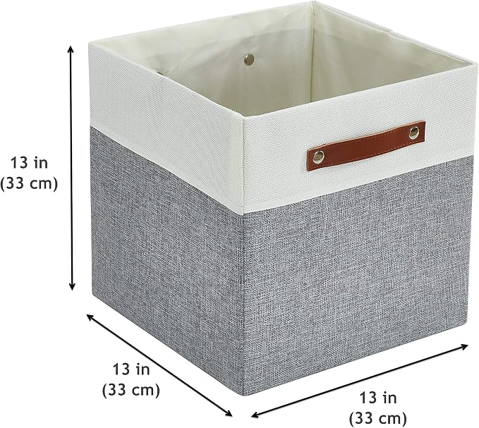 DECOMOMO Fabric Cube Storage Bins, Storage Baskets for Shelves 4 Pack | 13 inch Cube Storage Organizer for Kallax and Cubbies (Grey & White) - Image 9