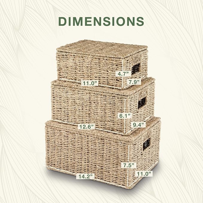 Set of 3 Seagrass Storage Baskets with Lid - Image 7