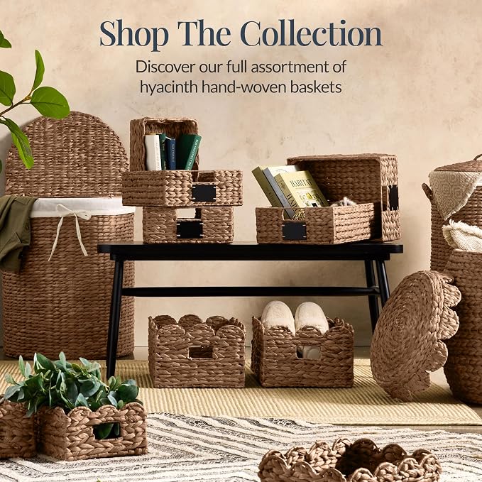 Best Choice Products 16x12 Scalloped Shelf Baskets, Woven Storage Bins, Storage Organizers for Pantry, Living Room, Bedroom, Nursery & Laundry, 2 Pack - Chestnut - Image 8