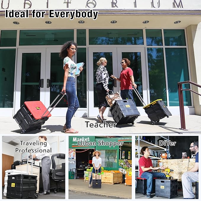 dbest Products Quik Cart Standard Collapsible Rolling Crate - Black | with Wheels, Roll Up to 80 lbs Capacity, Heavy Duty Plastic Construction, Telescoping Handle, Foldable Utility Cart - Image 6