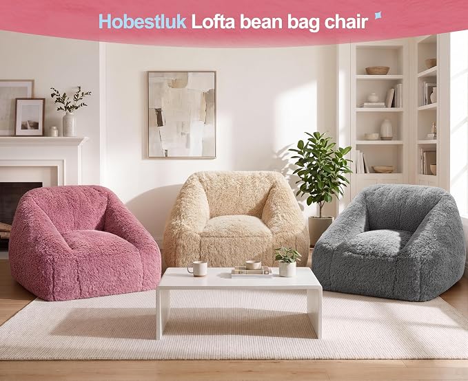 Hobestluk Bean Bag Chair Plush Accent Chair Armrest Living Room Adult Pink | Memory Foam Filled Oversized Large Cozy Comfy Plush Chair Lazy Sofa Living Room Bedroom Dorm Reading Gaming Washable cover - Image 9