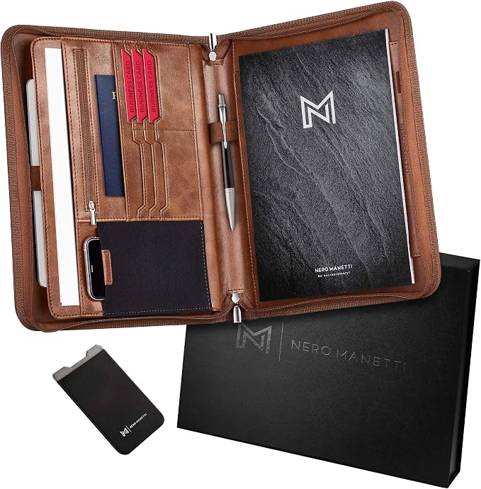 NERO MANETTI- Zippered Vegan Leather Padfolio/Portfolio Pad Holder-Business PU Leather Notepad Folder for Resumes, Interviews, iPad/Tablet, Phone, Legal Pad Notebook Executive Binder for Women, Men - Image 9