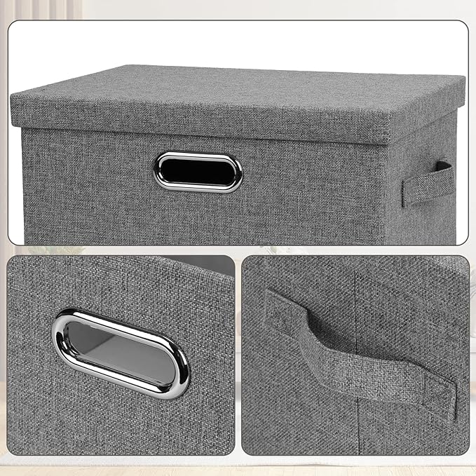 Graciadeco Medium 15" 21 Quart Collapsible Stackable Storage Bins with Lids, 5 Packs Grey Foldable Fabric Closet Boxes Heavy-duty Linen Cube Baskets Container for Bedroom Office (15 x 11 x 8) | 21 Quart 5 Pack Gray1 Collapsible Stackable Linen Fabric 4... - Image 6
