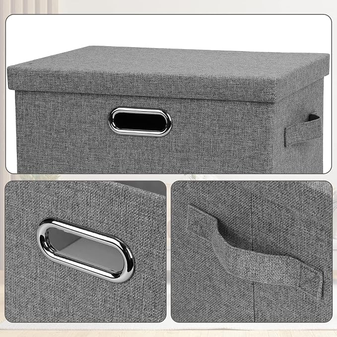 Graciadeco Medium 15" 21 Quart Collapsible Stackable Storage Bins with Lids, 3 Packs Grey Foldable Fabric Closet Boxes Heavy-duty Linen Cube Baskets Container for Bedroom Office (15 x 11 x 8) | 21 Quart 3 Pack Gray1 Collapsible Stackable Linen Fabric 4... - Image 6
