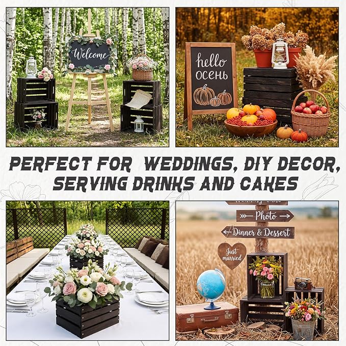 Weysat 3 Pack Large Wood Crates Box for Storage 12 x 10 x 8 Inches Unassembled Wooden Milk Crates with Handle Decorative Nesting Box for Winter Display Rustic DIY Office Home Retail Art (Black) - Image 6