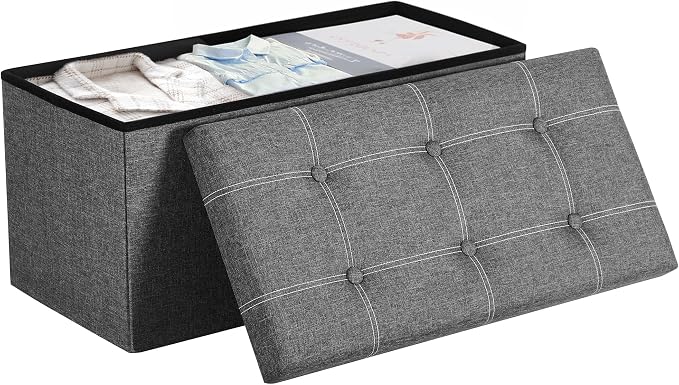 SONGMICS Mazie Collection - 30 Inches Ottoman Storage Bench, 21 Gal. Folding Chest with Breathable Linen-Look Fabric, Load up to 660 lb, for Entryway, Living Room, Bedroom, Dark Gray ULSF001G01 - Image 10