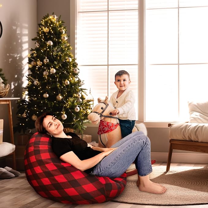 Bean Bag Stuffed Animal Storage Chair Cover (No Filler) for Kids and Adults, Soft Premium Buffalo Check Plaid Cotton Canvas, 3ft (Cover Only) - Image 8