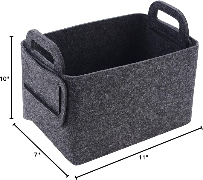 Minoisome Storage Basket Felt Storage Bin Collapsible& Convenient Box Organizer with Carry Handles for Office Bedroom Closet Babies Nursery Toys Laundry (Dark grey, 15.7inch(L)×11inch(W)×10inch(H)) - Image 8