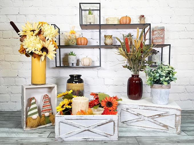 Admired By Nature Wooden Crates Storage Container, 3pc Farmhouse Style Decorative Baskets for Home Decor, Rustic Decor, Nesting Stackable Organizers, Distressed Wood Crates, Achromatic Barn Door White - Image 6