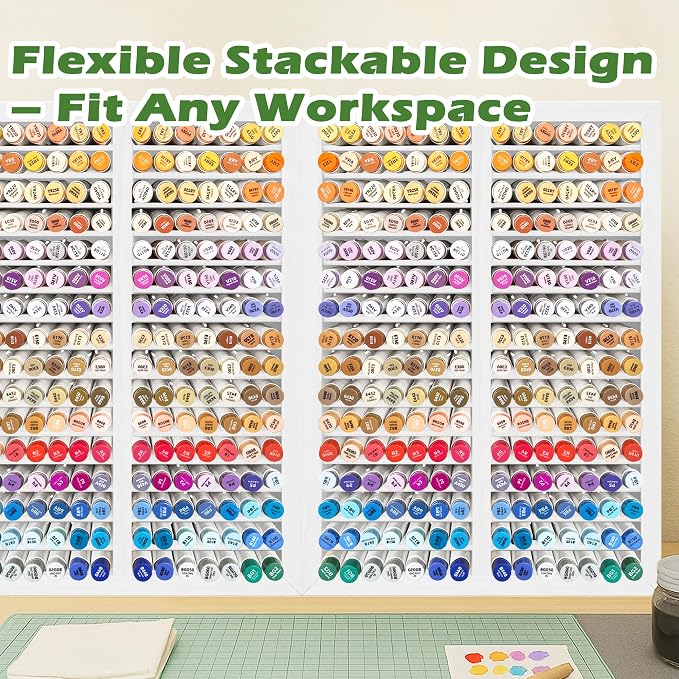 PROLEE Marker Organizer for 224 Markers, Wooden Alcohol Marker Holder with 32 Compartments, Horizontal Art Pen and Pencil Storage Rack for Desk, Classroom and Studio, White - Image 6